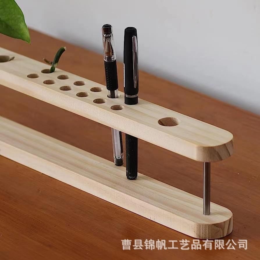 Makeup Brush Display Stand Student Desktop Pencil Storage Rack Porous Steel Frame Office Supplies Rack Solid Wood Pen Holder