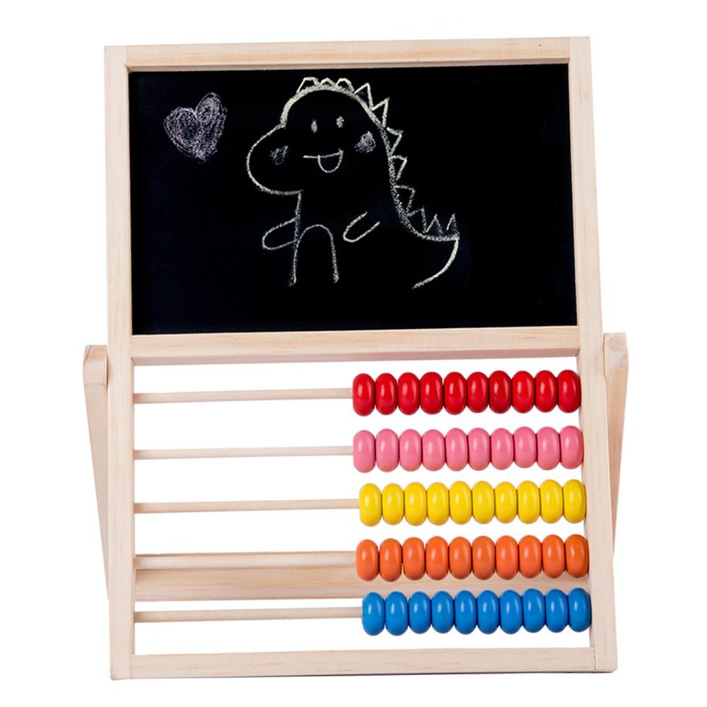 Multi-Functional Wooden Abacus Tool with Double-Sided Drawing Board Seven-Piece Puzzle for Kids Toddlers Preschoolers