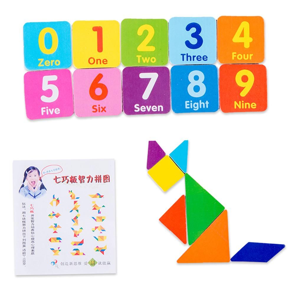 Multi-Functional Wooden Abacus Tool with Double-Sided Drawing Board Seven-Piece Puzzle for Kids Toddlers Preschoolers