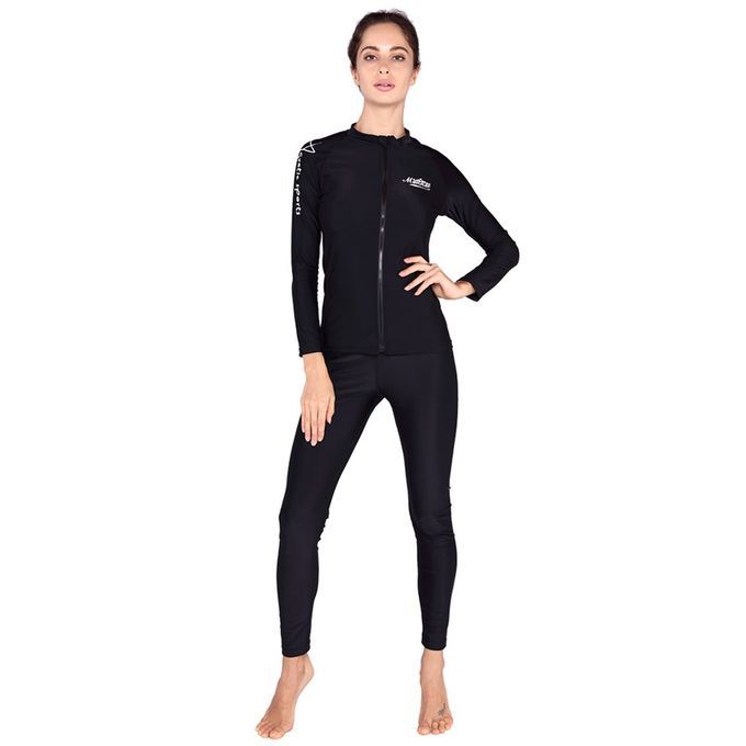 VK723-2 Women'S Siamese Surf Suit Long-Sleeved Zi Er Print Slim Shirt-Black-3XL
