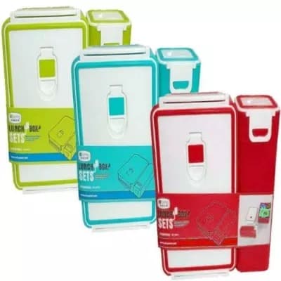 3-in-1 Lunch Box & Water Bottle With Rubber Lock - Multicolour