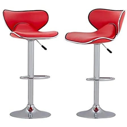 Swivel Adjustable Kitchen Counter Bar Stools - Set Of 2 - Red