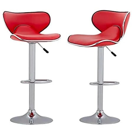 Swivel Adjustable Kitchen Counter Bar Stools - Set Of 2 - Red