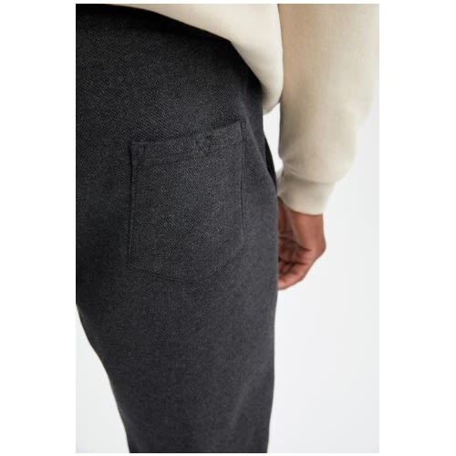 Regular Fit Knitted Thick Joggers Trousers - Anthracite Grey