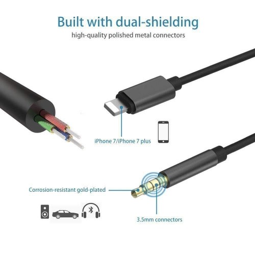 Lightning To 3.5 Aux Audio Adapter Cable 1m Jh-023 - Black