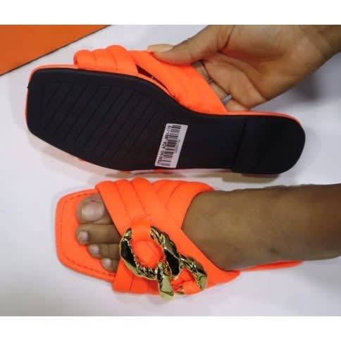 Women’s Criss Cross Drab Ornament Slippers- Orange