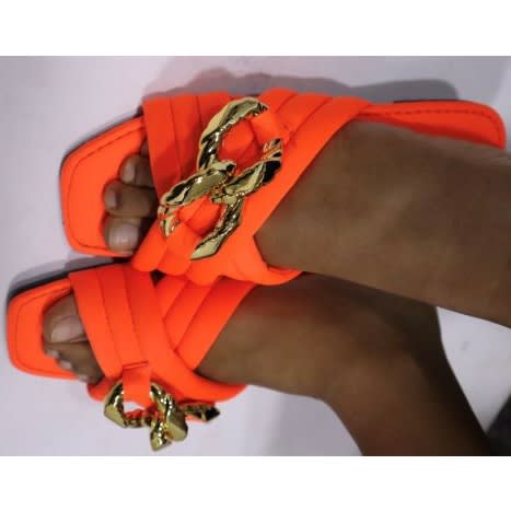 Women’s Criss Cross Drab Ornament Slippers- Orange