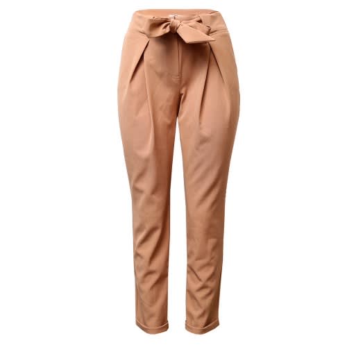 Caramel Tied Tapered Ankle Trousers -beige