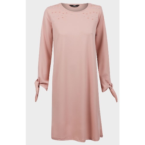 Ladies Pearl Neckline Long Sleeve Dress