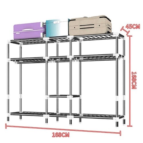 Double Size Non-wooden Iron Steel Foldable Fabric Wardrobe Blue