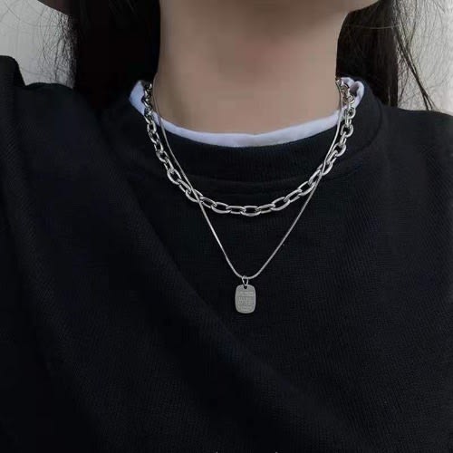 Fashion Unisex Link 2pc  Necklace- Silver