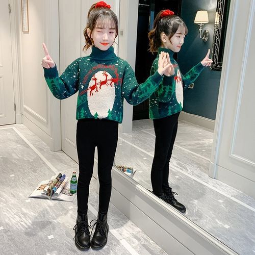 Christmas Children Pullover Knit Bottoming Shirt (Color:Green Size:150)