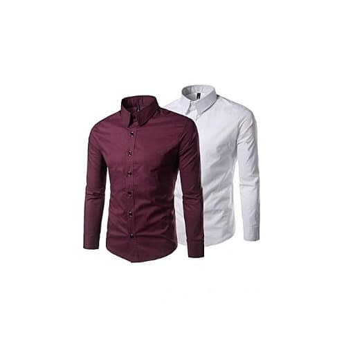 Men's Formal Slim Fit Shirts - Wine & White