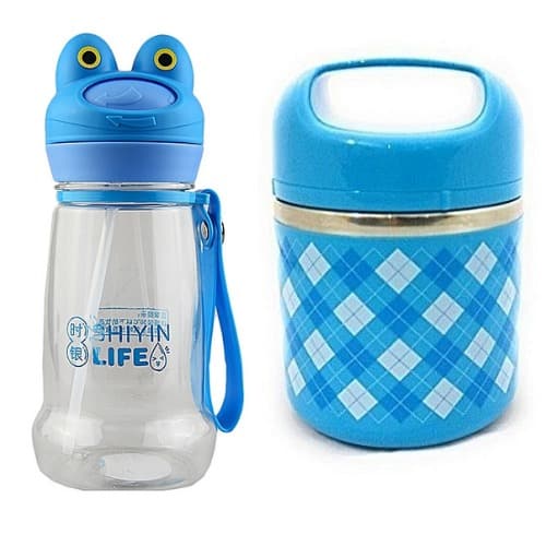 One-layer Insulated Lunch Box - 630ml & Water Bottle - Blue
