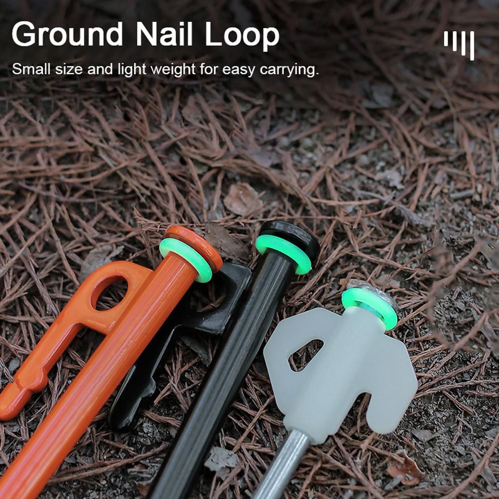 10pcs Outdoor Camping Tent Ground Nail Luminous Loop Silicone O-Loop Fluorescent Loop Night Fishing Warning Loop Camp Ground Nail Loop