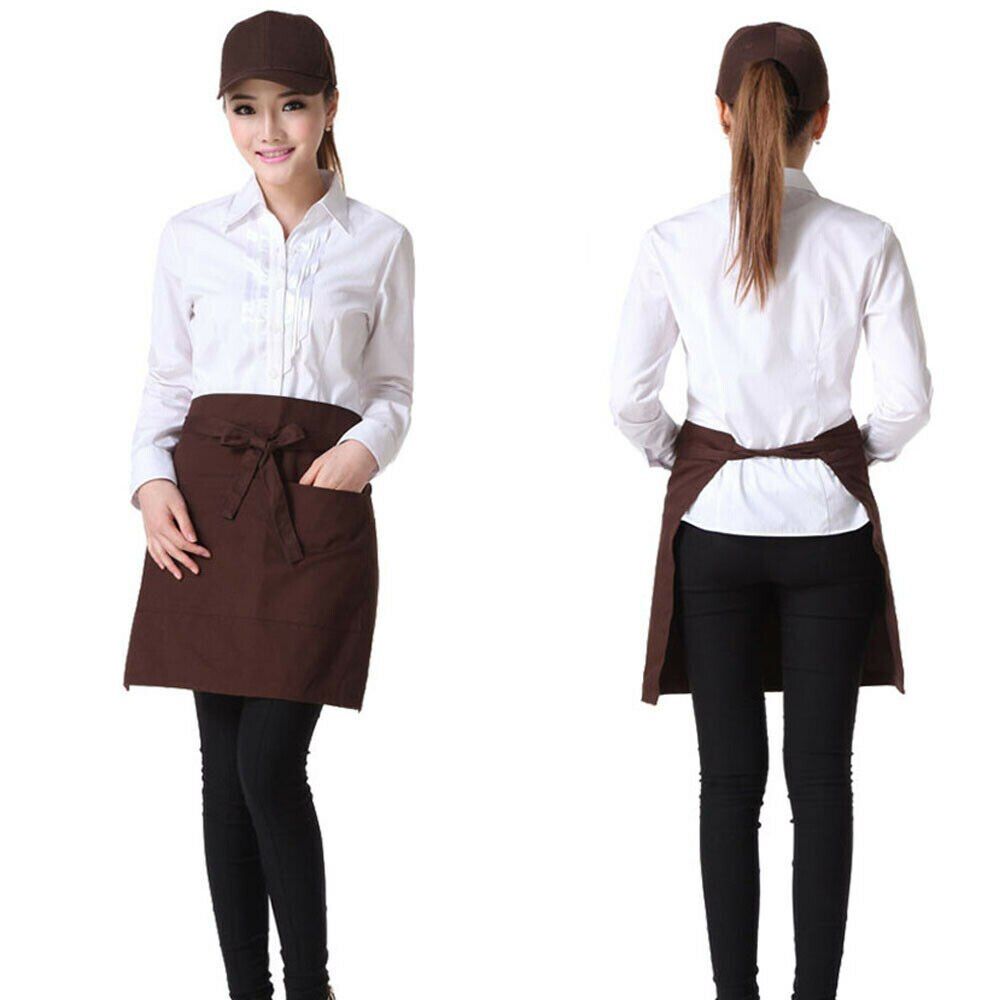 Kitchen Cotton Bow Short Half Waist Apron Cafe Server Waiter Waitress Men Women Home Cleaning Tools Auburn