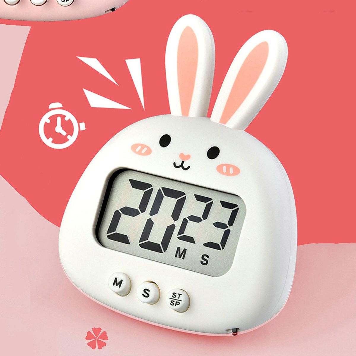 Digital Cartoon Rabbit Kitchen Manual Reminder Clock White
