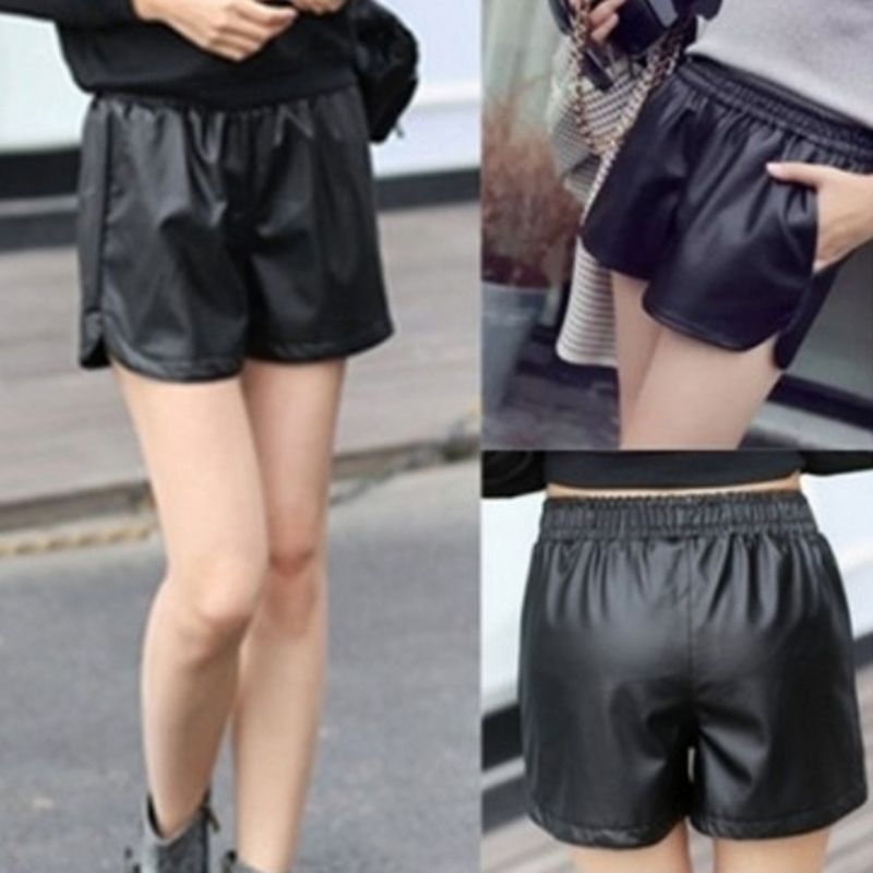 1pc New PU Leather Shorts Women's Black High Quality Short