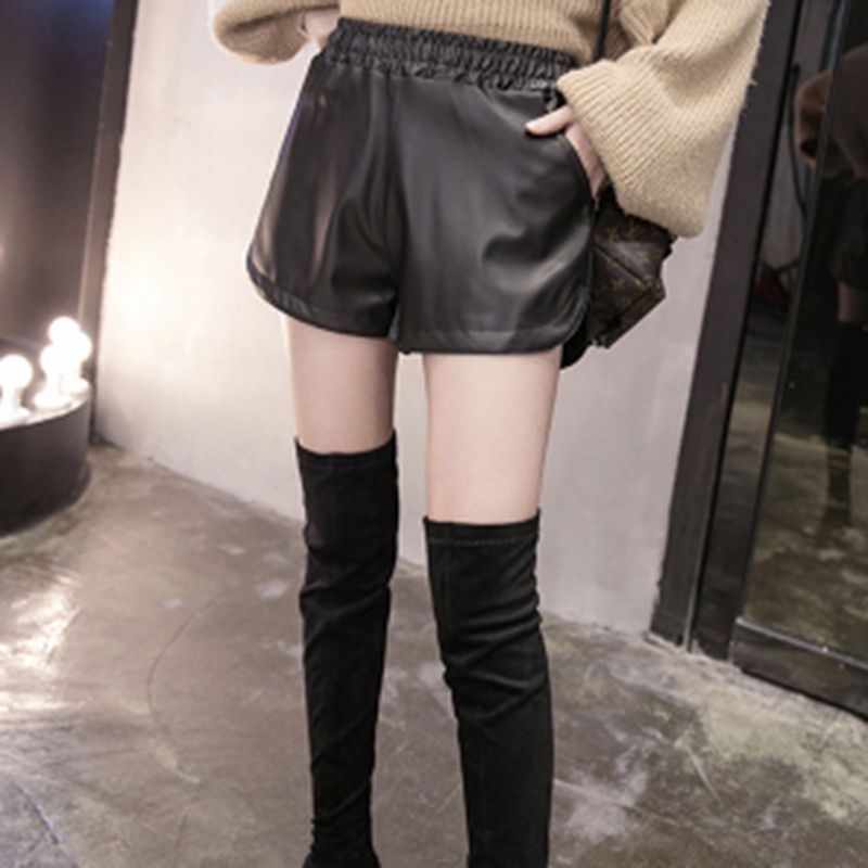 1pc New PU Leather Shorts Women's Black High Quality Short