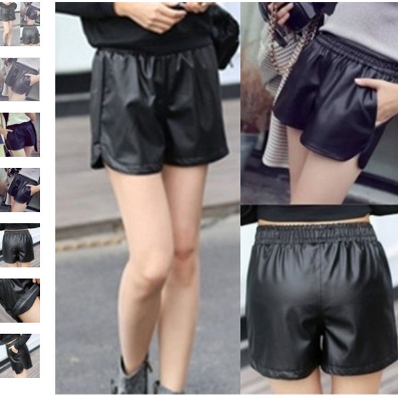 1pc New PU Leather Shorts Women's Black High Quality Short