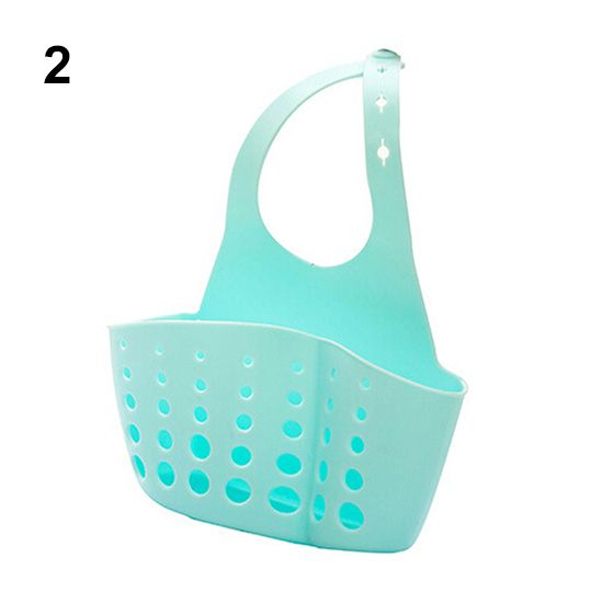 Sink Sponge Holder 2 Bags Holes Tap Hanging Strainer Organizer Storage Rack-Blue