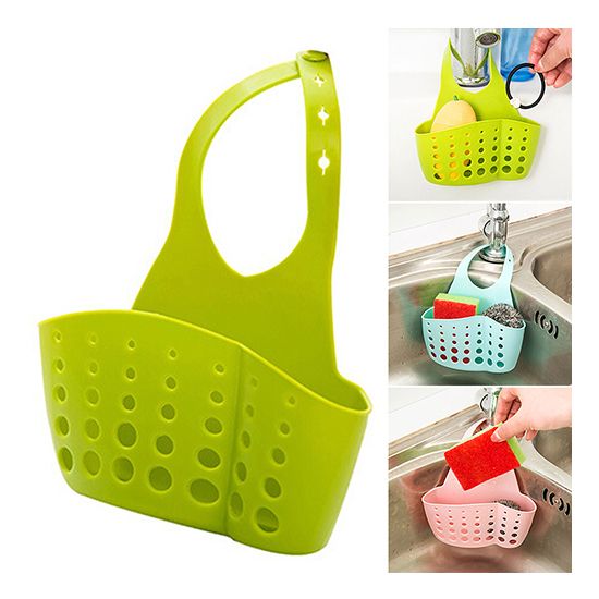 Sink Sponge Holder 2 Bags Holes Tap Hanging Strainer Organizer Storage Rack-Blue