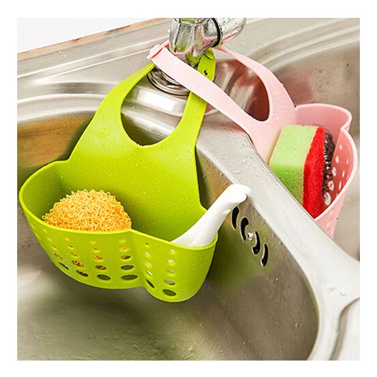Sink Sponge Holder 2 Bags Holes Tap Hanging Strainer Organizer Storage Rack-Blue