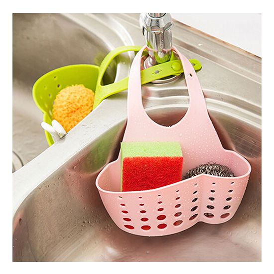 Sink Sponge Holder 2 Bags Holes Tap Hanging Strainer Organizer Storage Rack-Blue