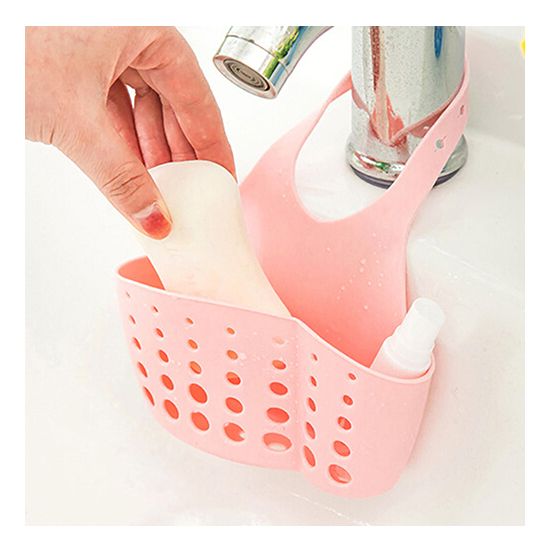Sink Sponge Holder 2 Bags Holes Tap Hanging Strainer Organizer Storage Rack-Blue