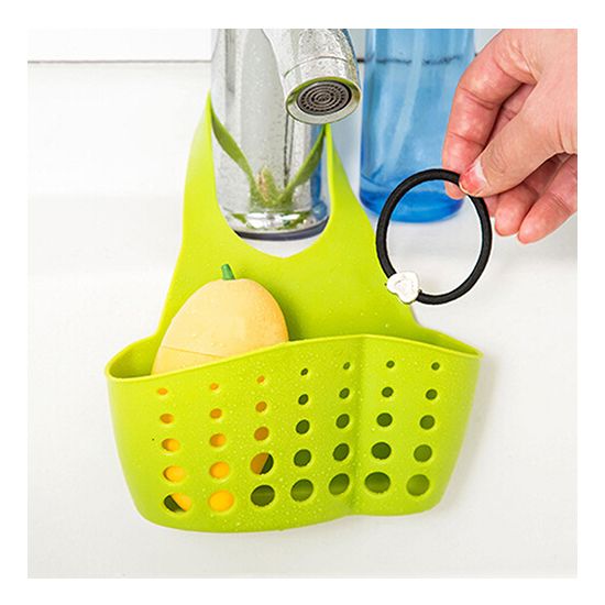 Sink Sponge Holder 2 Bags Holes Tap Hanging Strainer Organizer Storage Rack-Blue
