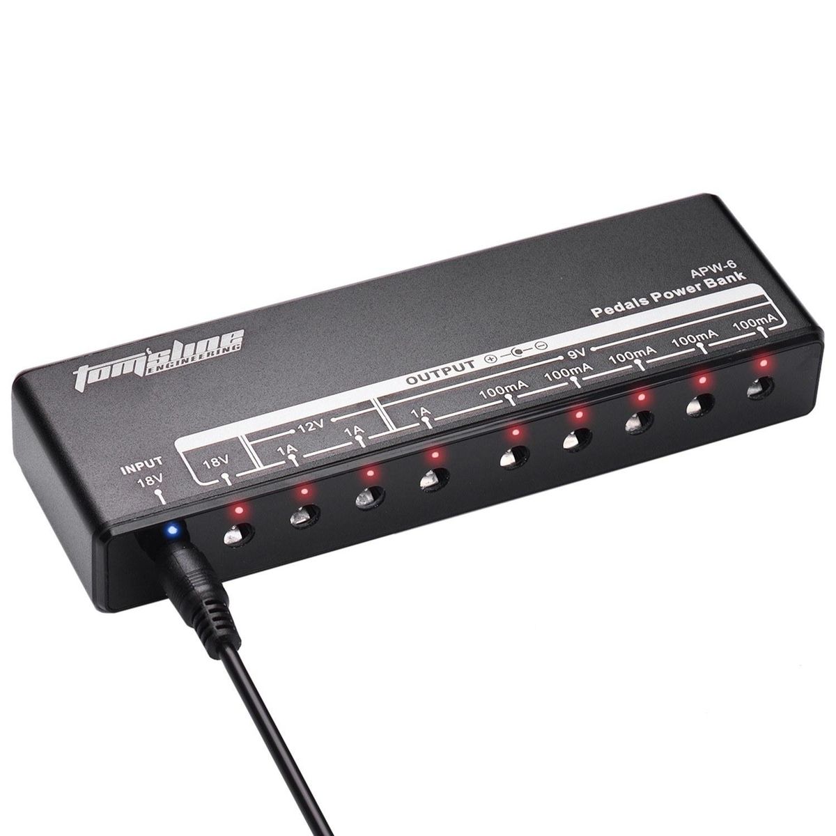 Guitar Effect Power Supply 9 Isolated Output for 9V/12V/18V Effect Pedal with 5-Way Daisy Chain Cable and Power Cables