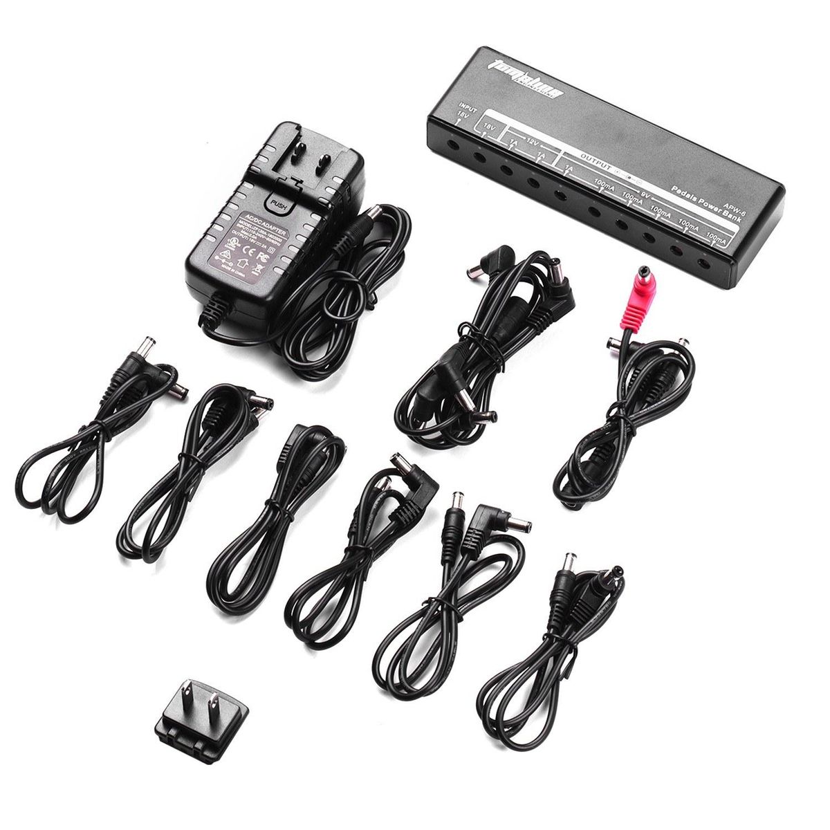 Guitar Effect Power Supply 9 Isolated Output for 9V/12V/18V Effect Pedal with 5-Way Daisy Chain Cable and Power Cables