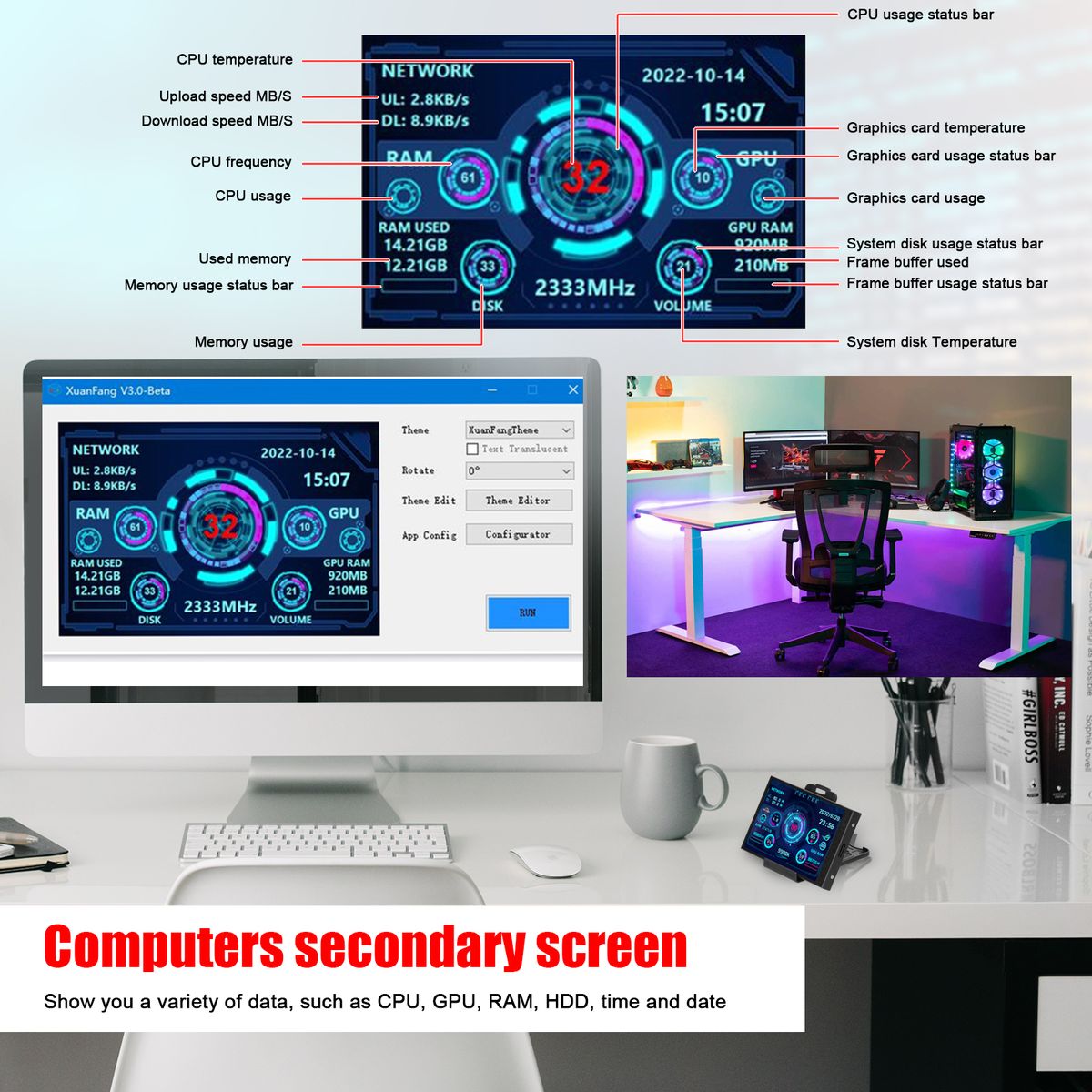 3.5 Inch IPS Display Screen USB Secondary Screen Computers