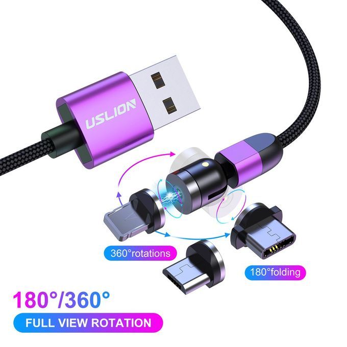 Double 360-degree Magneti   Able Magneti  Su Tion USB  Harging  Able 3-head Flash  Harging Data  Able For Android Type- -purple.5M Cable + Three Heads