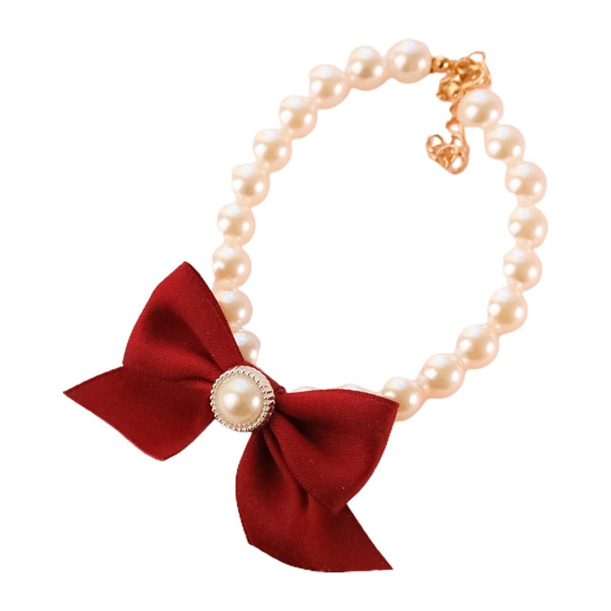 Cat Necklace Shiny Cat Imitation Pearl Necklace Collar Jewelry Red
