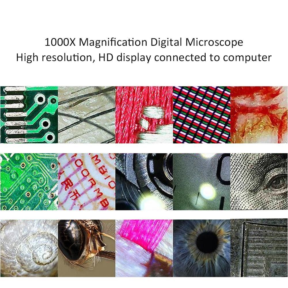 1000x Magnification USB Digital Microscope Built-in 8 LED Camera Magnifier with Base Stand Holder Support for Windows XP/Vista/Win 7 8 10/Android Phones