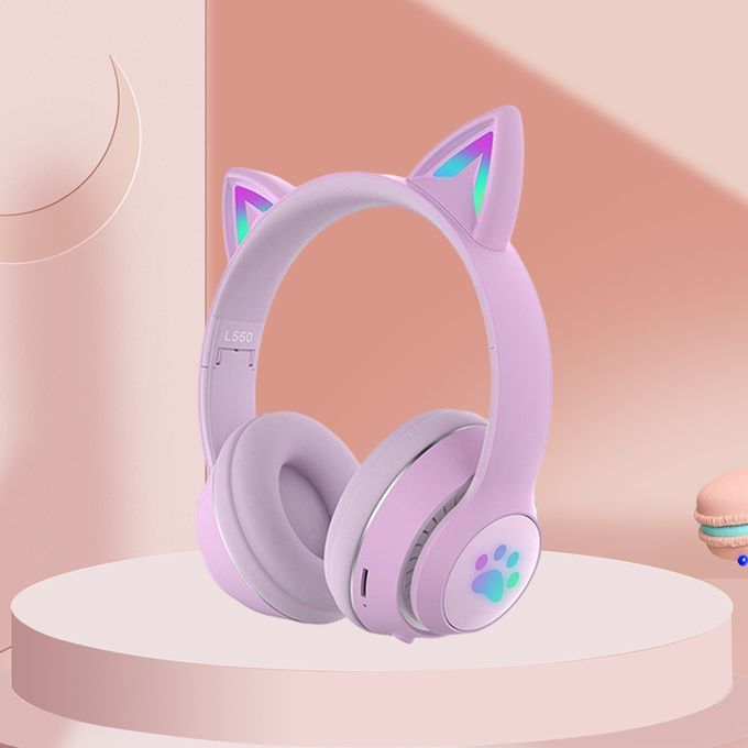 LED Bluetooth Gaming Headset Wireless Headphones FM Player Kid Purple