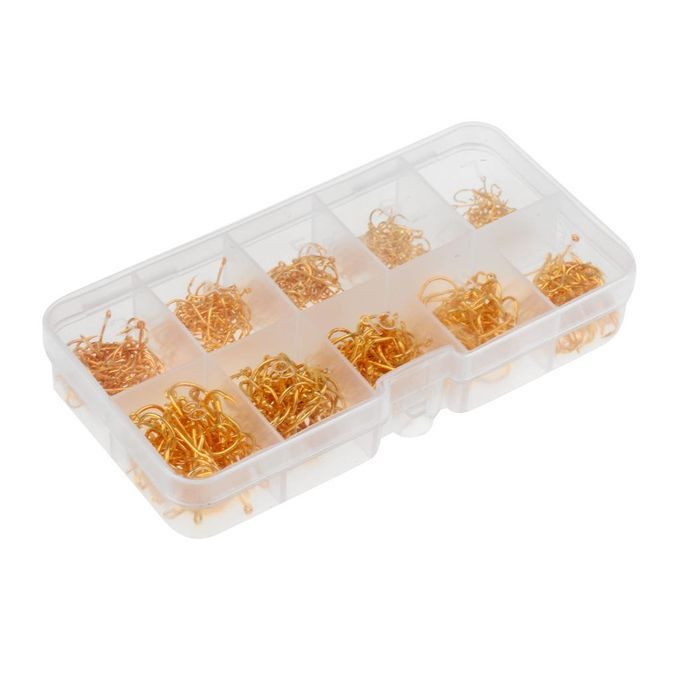 600pcs 10 Sizes 3# -12# Steel  Hooks W/ Hole   Box