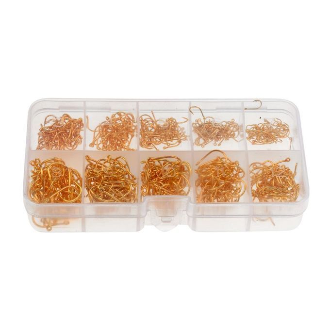 600pcs 10 Sizes 3# -12# Steel  Hooks W/ Hole   Box