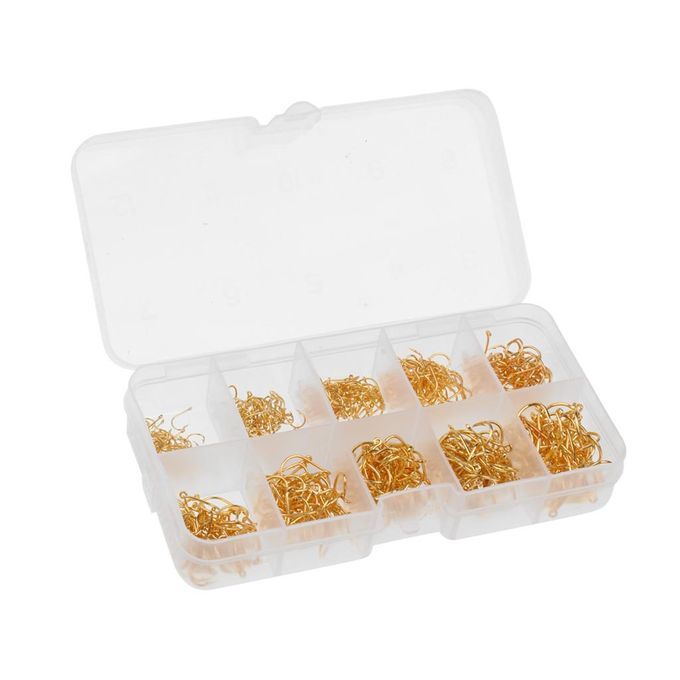600pcs 10 Sizes 3# -12# Steel  Hooks W/ Hole   Box