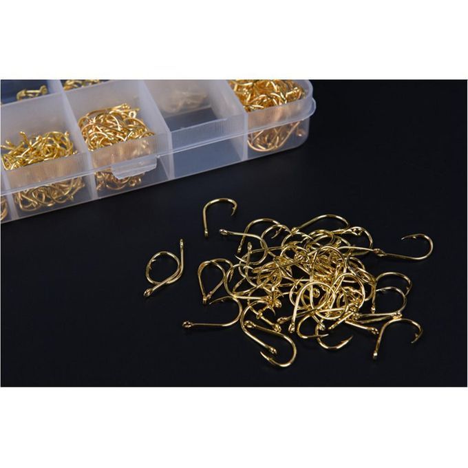 600pcs 10 Sizes 3# -12# Steel  Hooks W/ Hole   Box