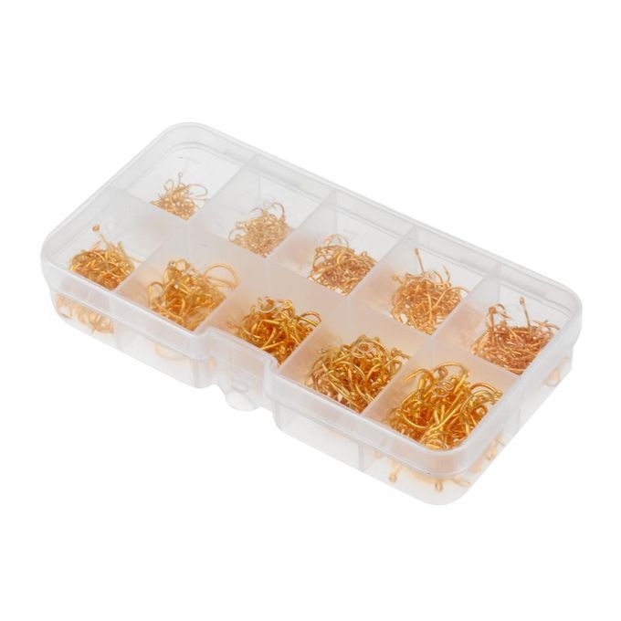 600pcs 10 Sizes 3# -12# Steel  Hooks W/ Hole   Box