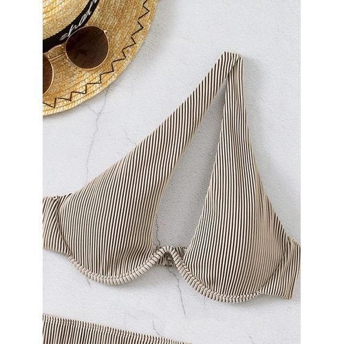 SheIn Women's 3 Pcs Textured One Shoulder Push Up Underwired