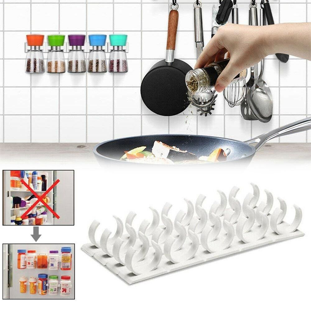 20Pcs Kitchen Spice Jar Rack Adhesive Seasoning Bottle Storage Holder Cabinet Organizer Wall Cabinet Door Hanging Spice Jars Clip Hooks