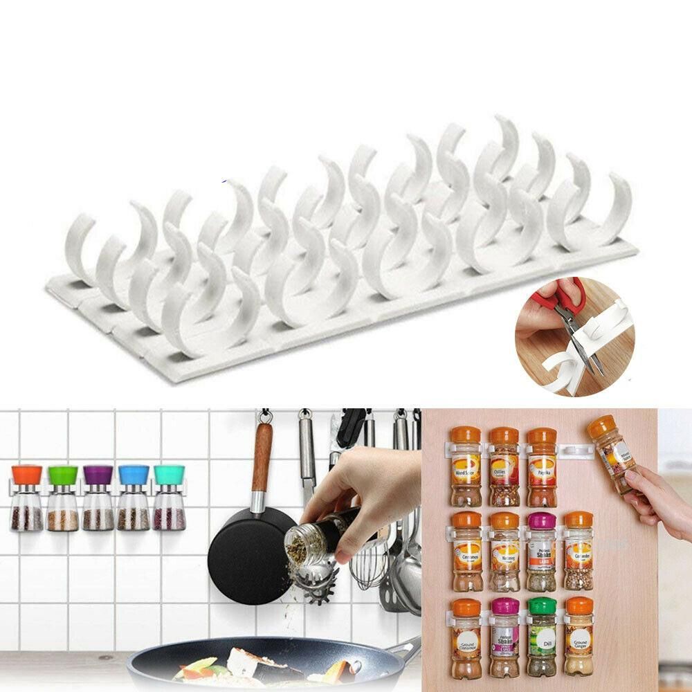 20Pcs Kitchen Spice Jar Rack Adhesive Seasoning Bottle Storage Holder Cabinet Organizer Wall Cabinet Door Hanging Spice Jars Clip Hooks