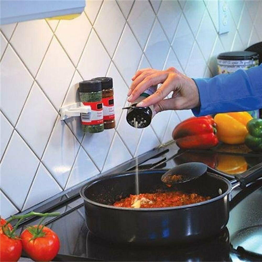 20Pcs Kitchen Spice Jar Rack Adhesive Seasoning Bottle Storage Holder Cabinet Organizer Wall Cabinet Door Hanging Spice Jars Clip Hooks