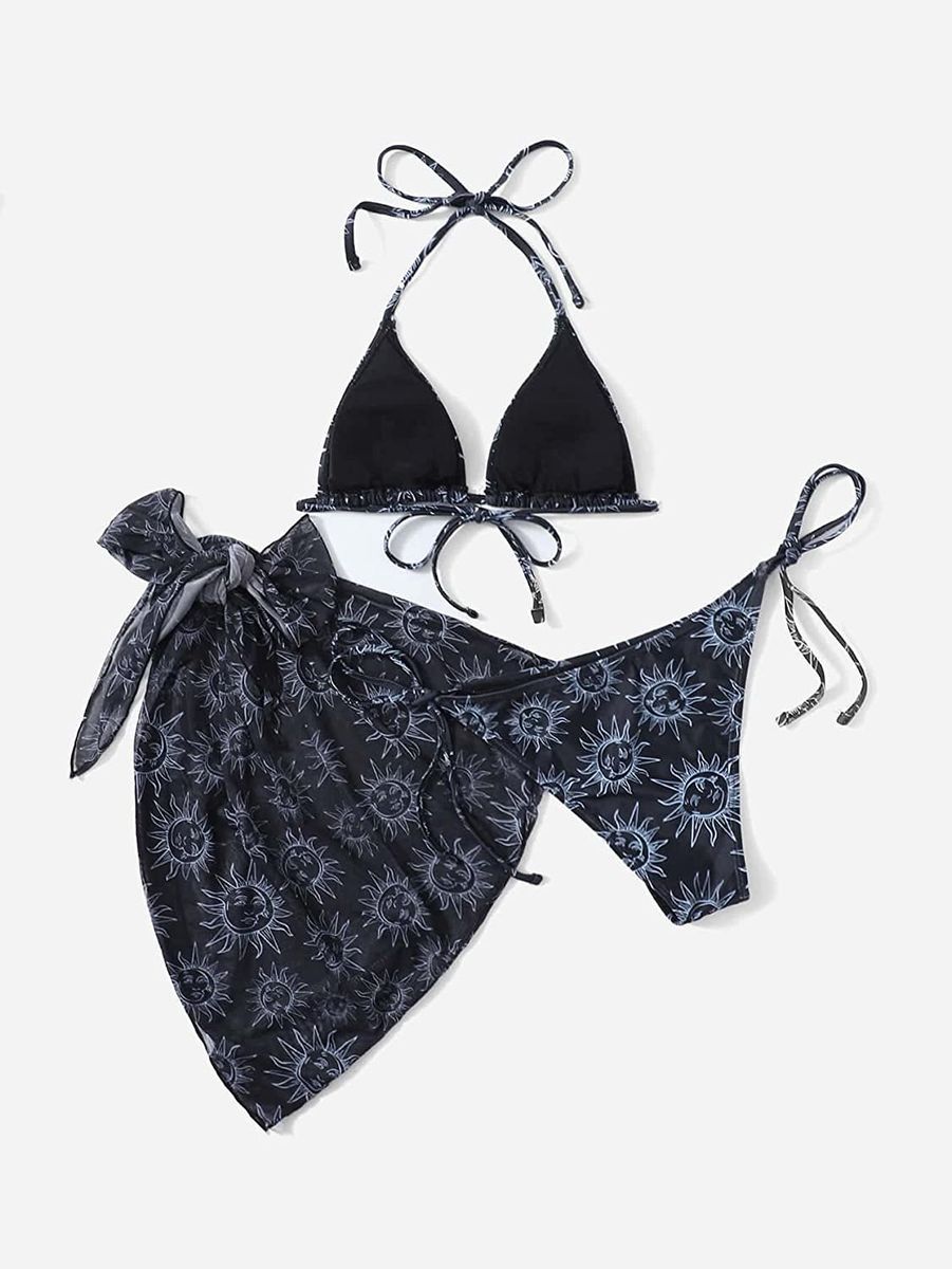 SOLY HUX Women's 3 Piece Swimsuits Sun Print Halter Triangle
