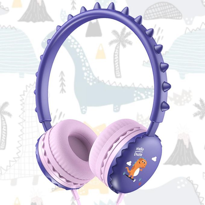 Kids Wired Headphones Built-In Microphone Adjustable For Child Purple