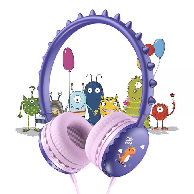 Kids Wired Headphones Built-In Microphone Adjustable For Child Purple