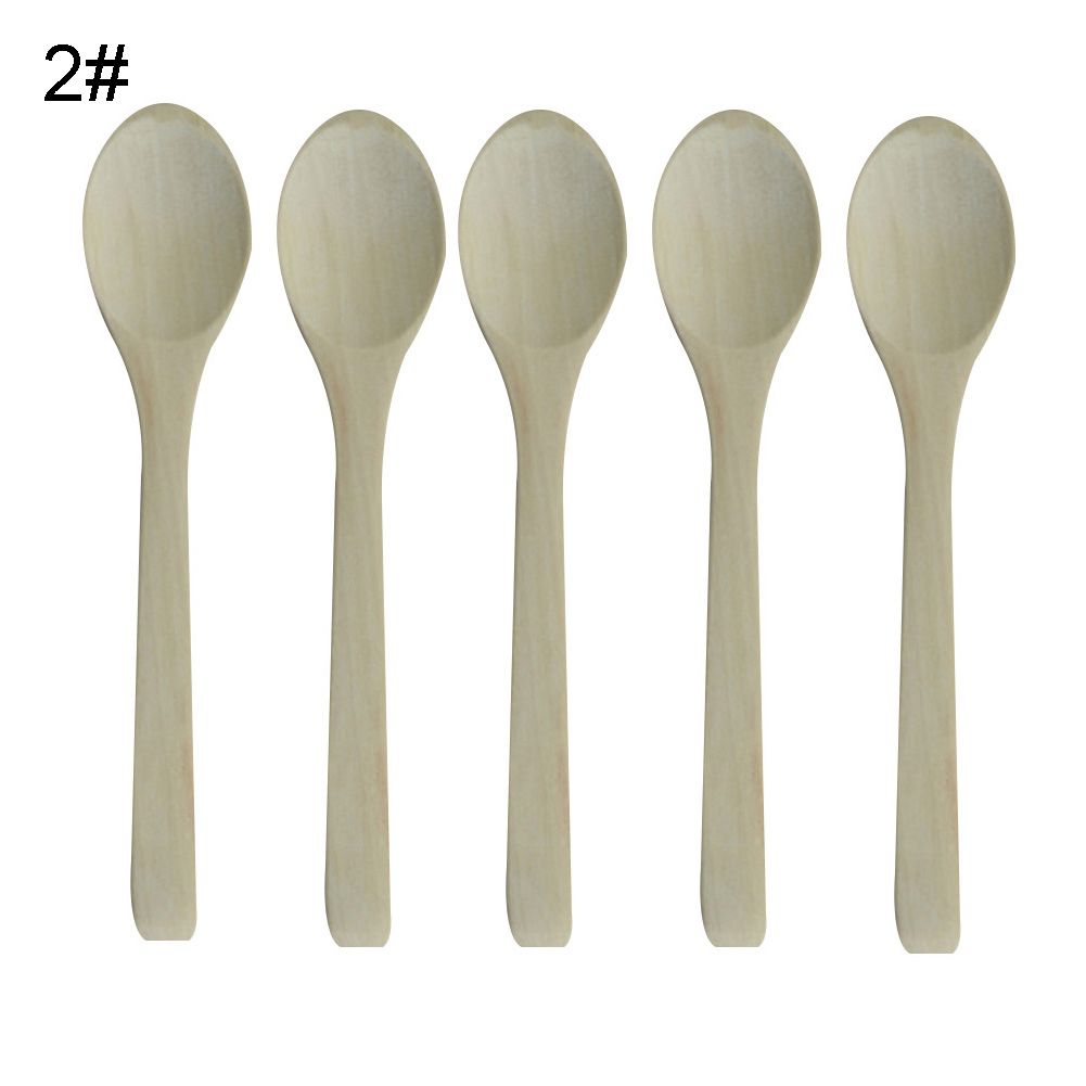 5Pcs Wooden Handmade Long Handle Eating Cooking Soup-2#
